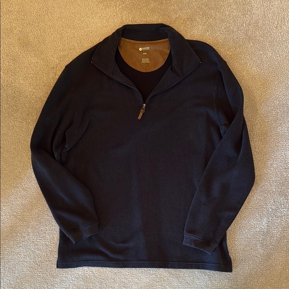 Haggar Black Zip Up Shirt with Stand-Up Collar